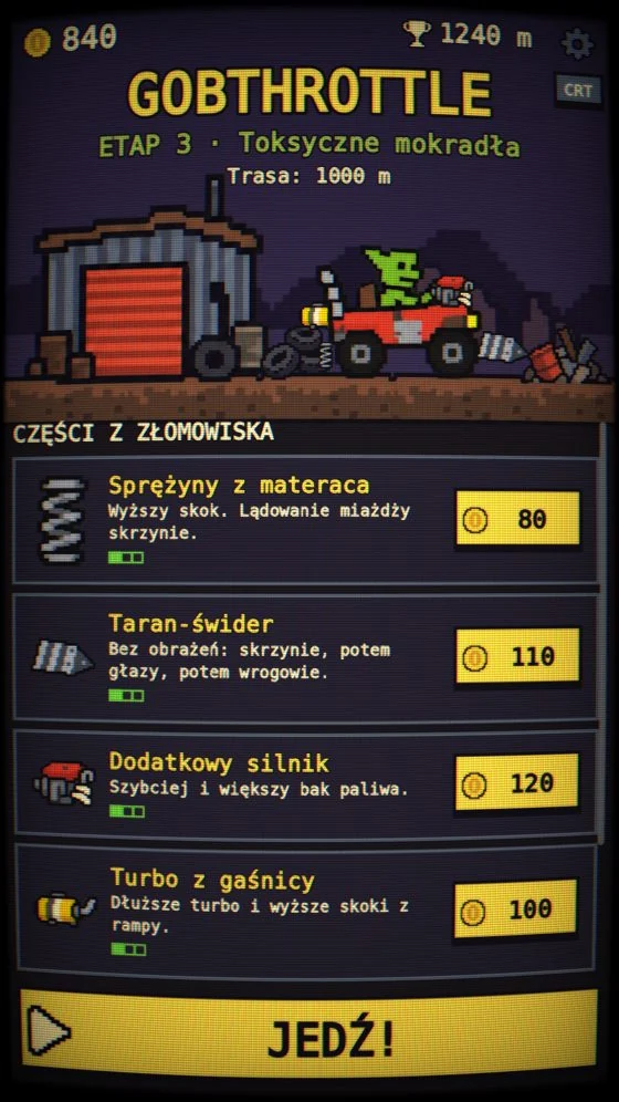 The garage screen with upgrades to buy